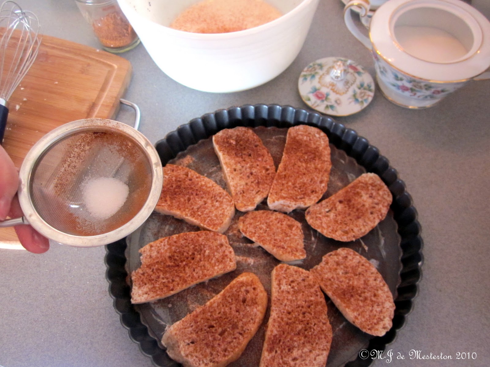 The method and ingredients for making baked cinnamon toast are simple,