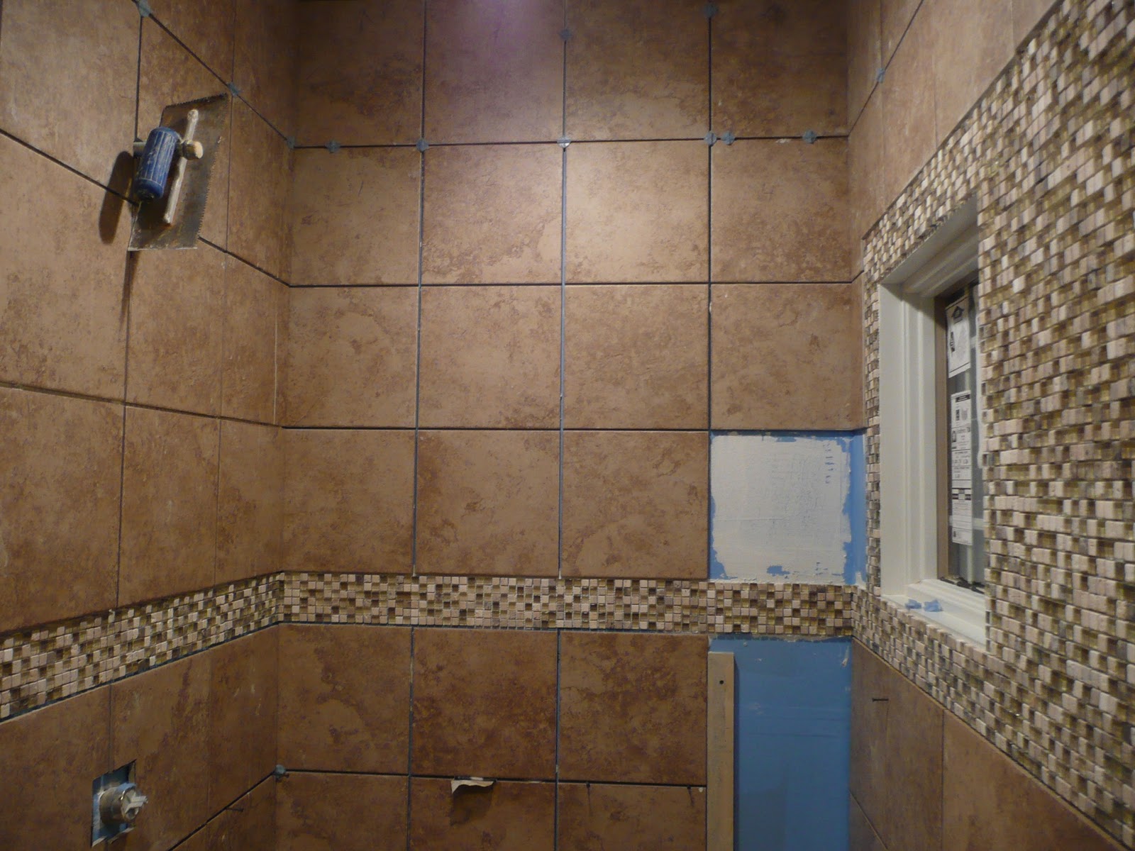 Steve and Shelly's New House Wood Trim Stain and Master Shower Tiling