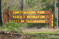 Sign on Meridian Road for Forestmeadows Athletic Center where you may park to use the Forestmeadows trailhead of the Lake Overstreet Trails
