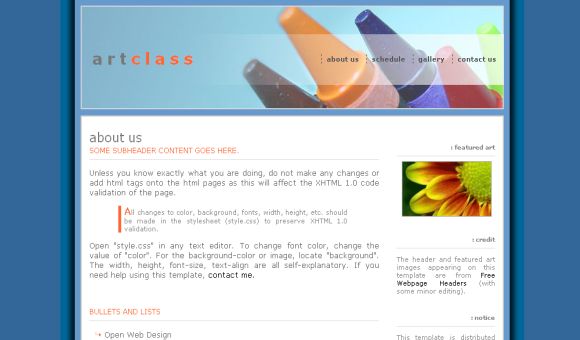 Art School Blue HTML Free Website Template Art School Blue HTML Free Website Template