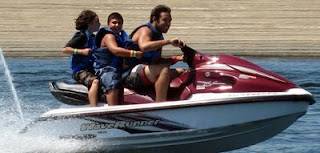 Camp Counselor Matt Hollander jet skiing with Aloha Beach Camp High Action Summer Camp kids at Castaic Lake in Los Angeles