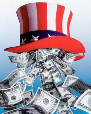 Money Falling Out of Uncle Sam Hat