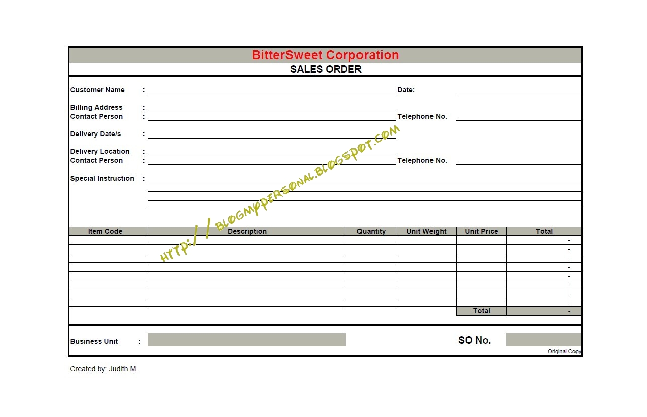 Accounting Forms Sales Order IS SHE BS