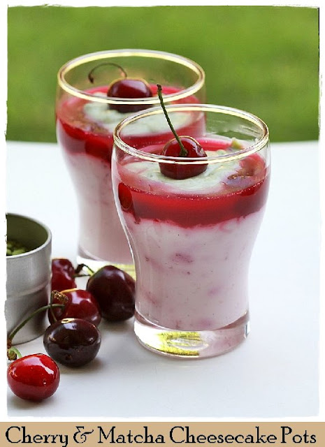 Cherry Matcha Cheesecake Pots ... Inspired by Donna Hay