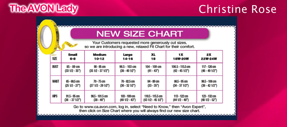 The AVON Lady By Christine Rose SIZE And COLOUR CHARTS the-avon-lady-by-christine-rose-size-and-colour-charts
