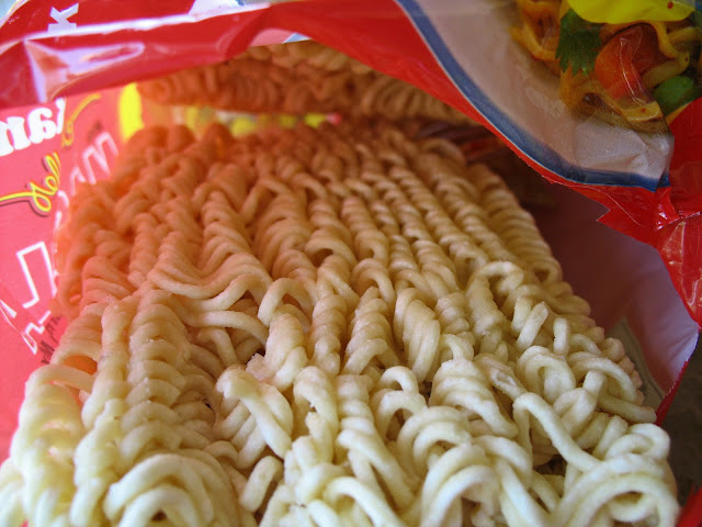 open pack of instant noodles