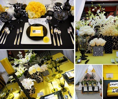 Yellow flowers Black and White accessories Damask Print linens Check