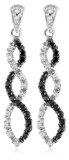 Black and white diamonds spiral down these graceful infinity drop earrings. Crafted in 10 karat white gold, they have a beautiful interwoven design,