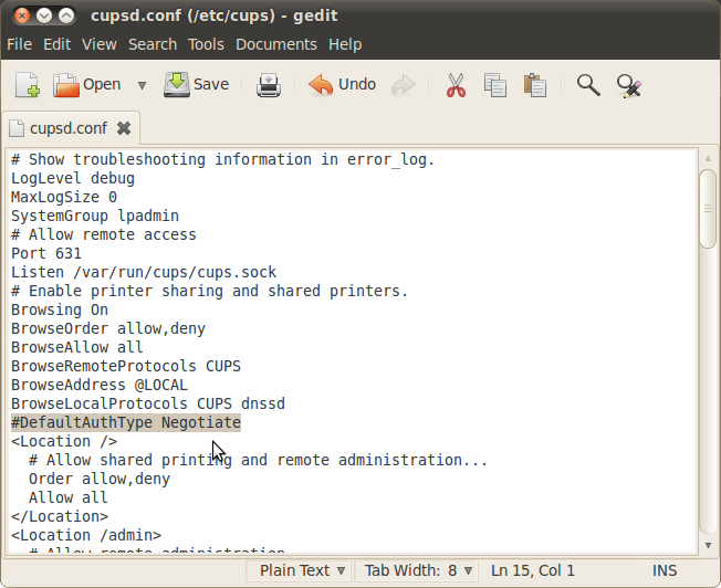 Cupsd Config Example File Informática, Noticias y todo lo que venga...: Solución: Error CUPS 401 ...