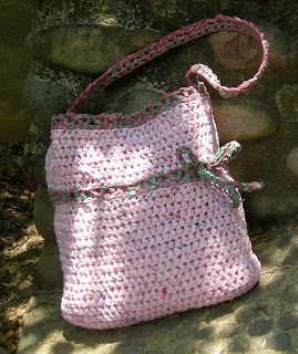 Crocheted pink plastic bag, La Ceiba, Honduras