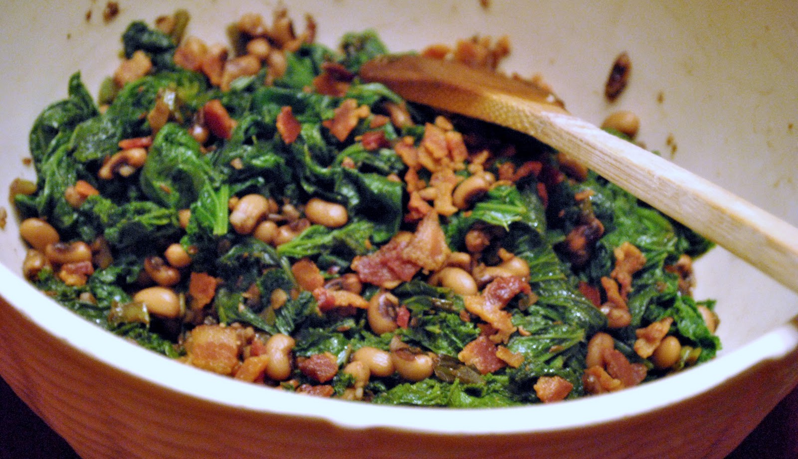 NJ Epicurean Warm Salad of Mustard Greens and BlackEyed Peas