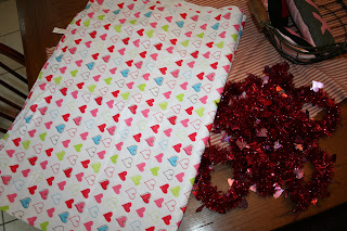 Multi-color heart table cloth and red heart garland