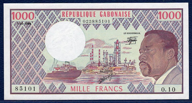 paper money Gabon 1000 Francs President Omar Bongo.