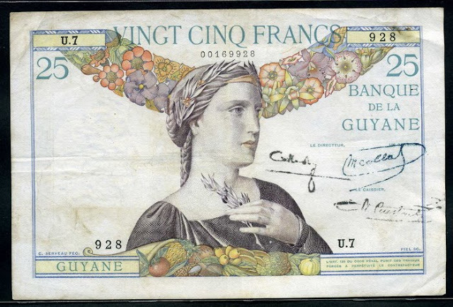 French Guiana 25 francs banknote Marianne