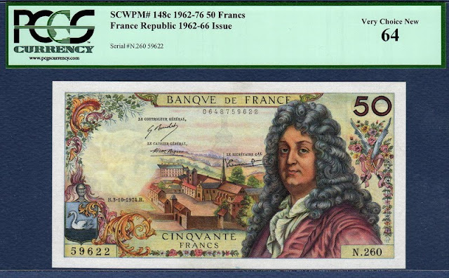 world banknotes and Currency France currency banknotes values 50 Fifty French Francs from 1974 Jean Racine