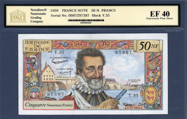 France currency banknotes values 50 French New Francs from 1959 HENRI IV
