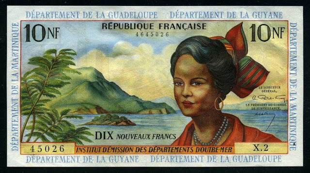 French Antilles currency 10 New Francs banknote