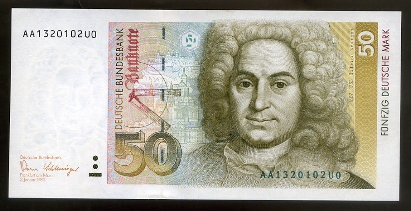 German banknotes 50 Deutsche Mark banknote 1989 Balthasar Neumann|World ...