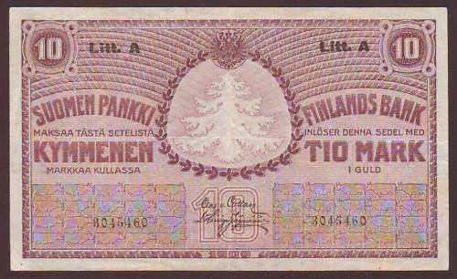 Paper Money Finland Russia 10 markkaa 1909