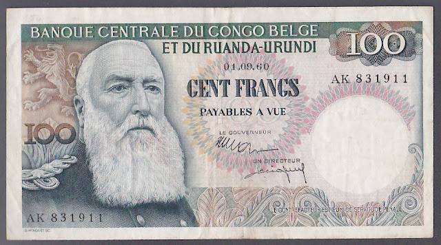 Belgian Congo money currency 100 Francs