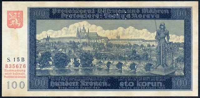 Bohemia and Moravia paper money 100 Korun banknote Zlata Praha