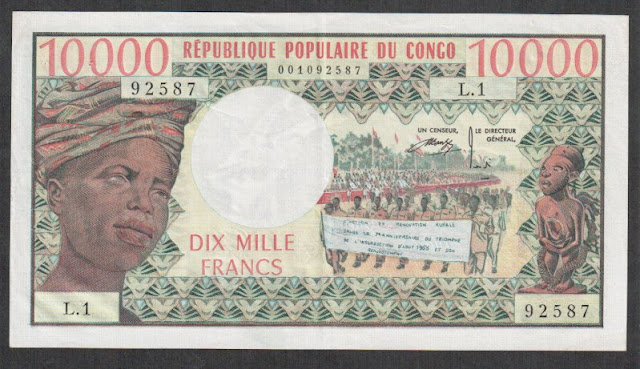 Congo banknotes 10000 francs Billete Republique Populaire du CONGO