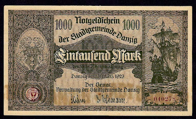 Danzig banknotes 1000 marks note Münzen Papiergeld