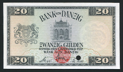 Danzig banknotes 20 Gulden bank note Rare Paper Money