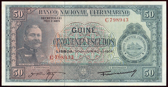 Banco National Ultramarino Portuguese Guinea banknotes paper money 50 Escudos