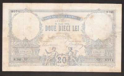French printed banknotes Romania paper money 20 Lei 1892 banknote