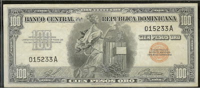 Paper Money Dominican Republic 100 Peso Oro Banknote