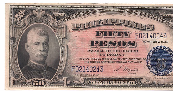 US Philippines 50 Pesos banknote 1944 Victory Series 66 General Lawton