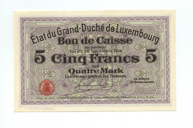 paper money Luxembourgeois Bon de Caisse 5 Francs Mark Franken banknote