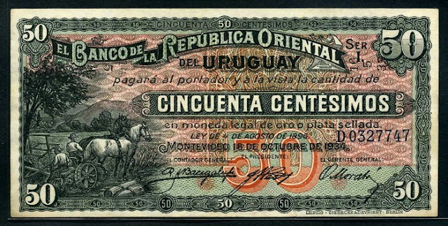 Uruguay paper money 50 Centesimos