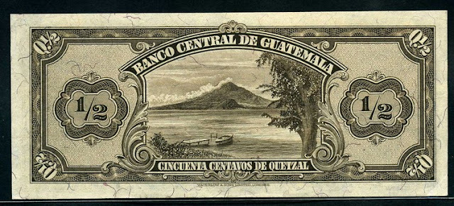 Guatemala banknote Quetzal View of Lake Atitlan and San Pedro volcano