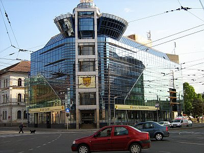 Transylvania Bank building-glass-fronted