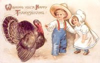 vintage clip art thanksgiving turkey with farm children
