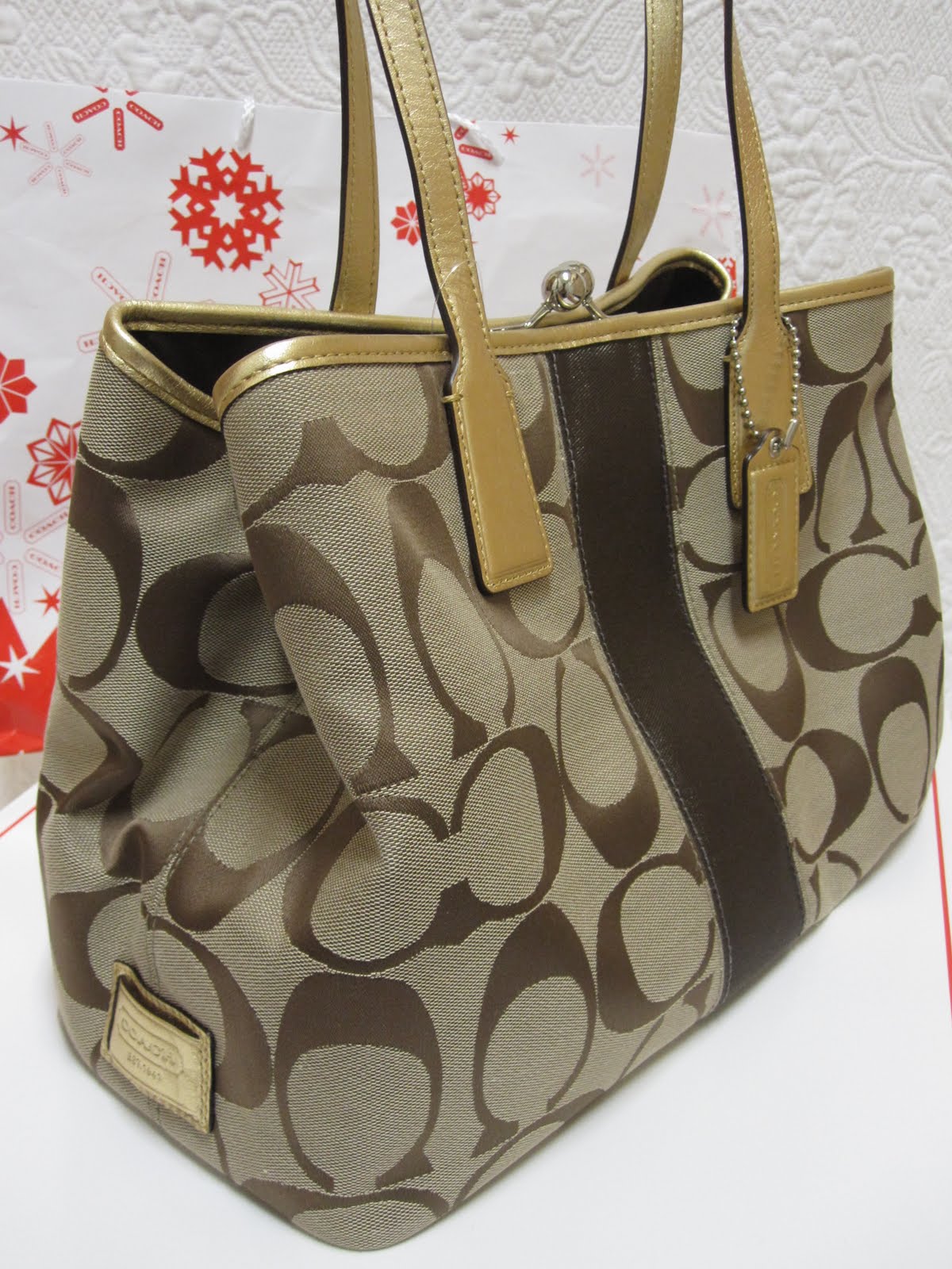 Sisterhood of Shopaholics: COACH SIGNATURE GOLD STRIPE FRAME CARRYALL ...
