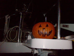 Was a low key Hallowe'en.  We stayed in and our 'found' pumpkin smiled from the bow pulpit.