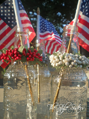 Root Beer Bottle Centerpiece- The Style Sisters, Red White and Blue Tablescape