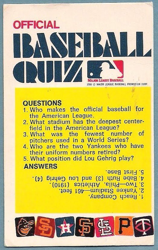 The Fleer Sticker Project 1972 Fleer Baseball Quiz Card Variations