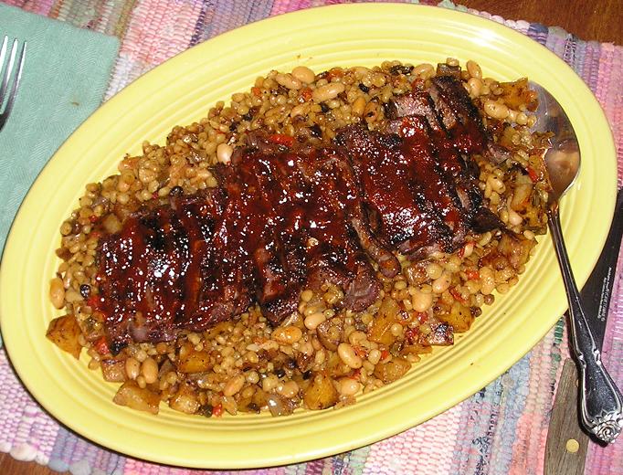 Wish Upon A Dish Grilled Skirt Steak with Paprika Butter over Yucca, Fregula, Beans and Pepper Hash
