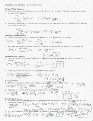 Accelerated Chemistry: Concentration Worksheet
