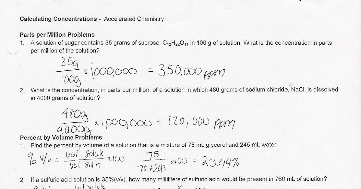 Concentration Worksheet Answers With Work
