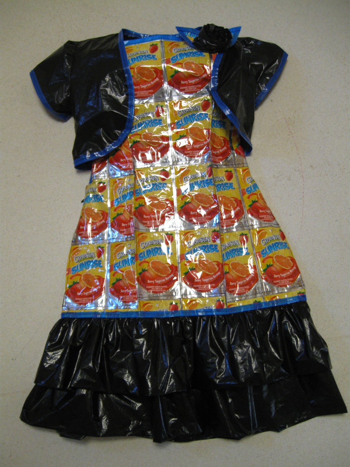 Project Recycle Dress 1 Caprisuns and Black Trash Bags