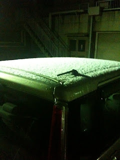 越谷でも雪が降って車のルーフが真っ白になった