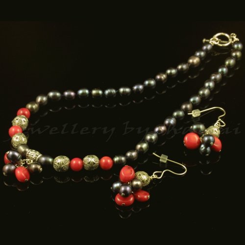 Jewellery By Shalini: Freshwater Pearls, Red Coral and Tibetan Silver