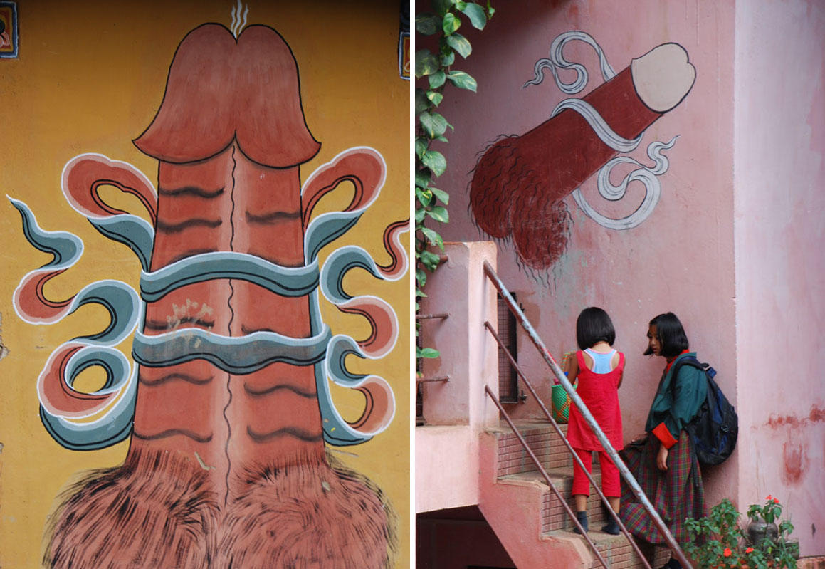 In the kingdom of Bhutan the locals decorate their houses with paintings of  giant knobs (complete with hairy balls) : r/pics
