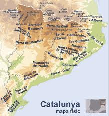 Mapa físic (serralades i montanyes) de Catalunya.