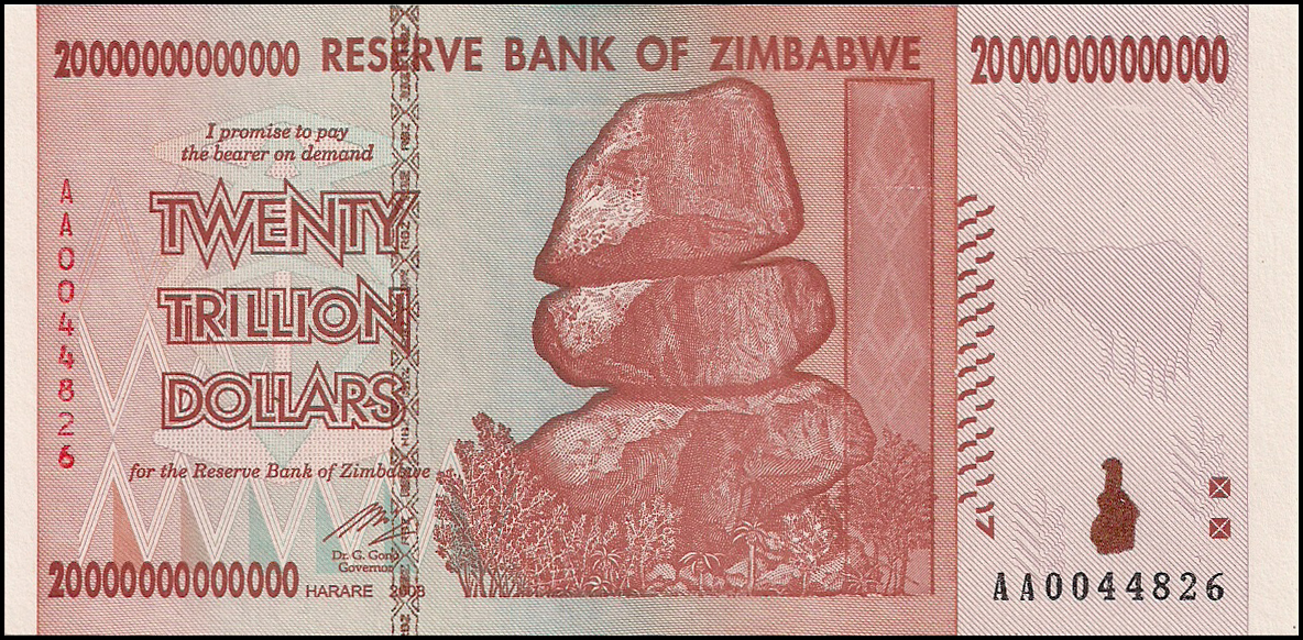 Zimbabwe, 20000000000000 Dollars de 2008, pick89 Notas